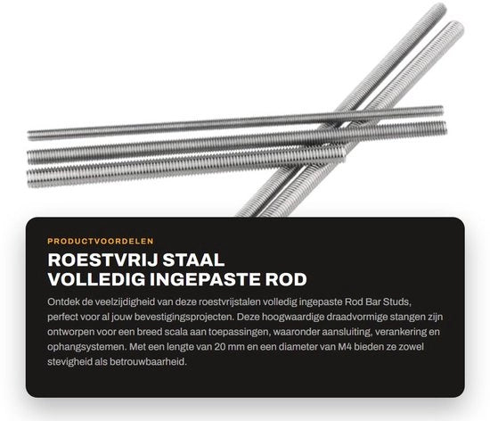 Viti a barra in acciaio inossidabile M4x20mm - 20 pezzi - Duraturo - Resistenti all'usura - In pastina di acciaio - Spiga di filo