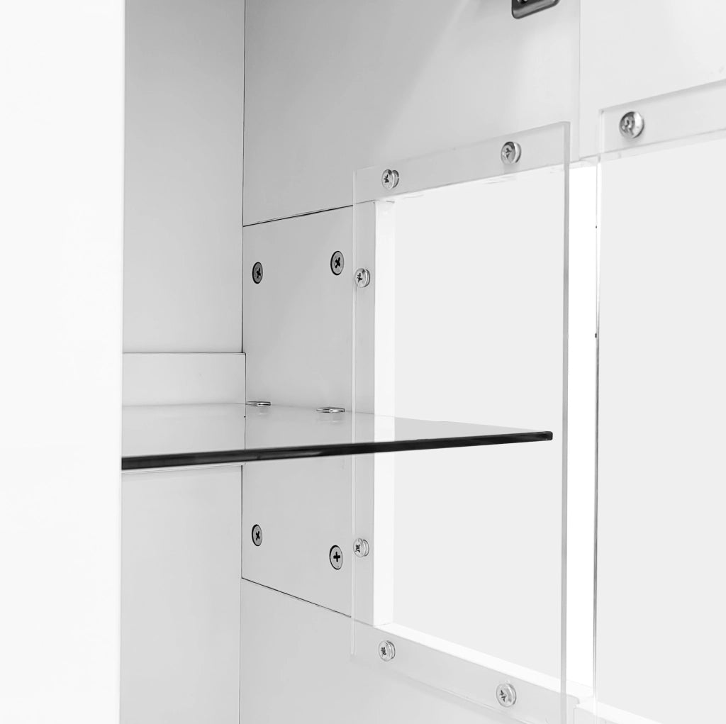 Sideboard moderno 140x35x75 cm con LED; 2 ante e 3 cassetti; bianco lucido e marmo grigio