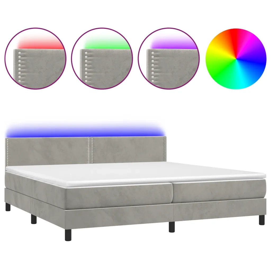 Letto a Molle con Materasso e LED Grigio Chiaro 200x200 cm Velluto 3134363