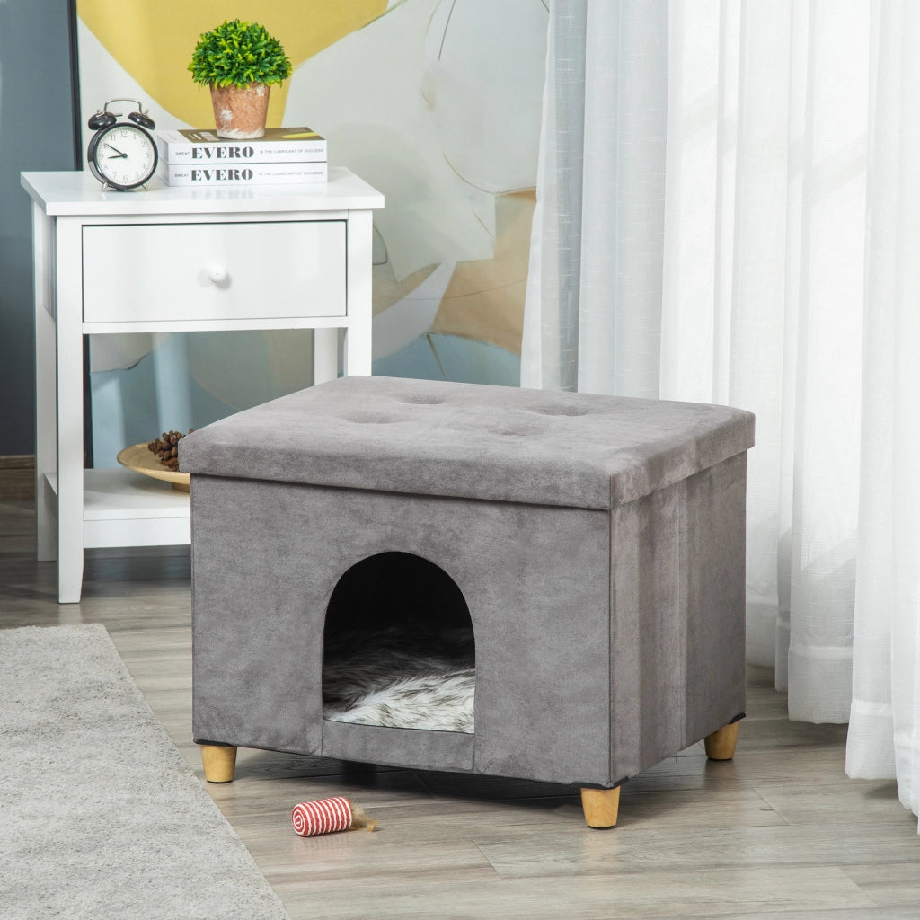 Tavolino da soggiorno con ripiano estraibile e cuscino lavabile ¨C Minimal ¨C Grigio 60x45x44,5 cm