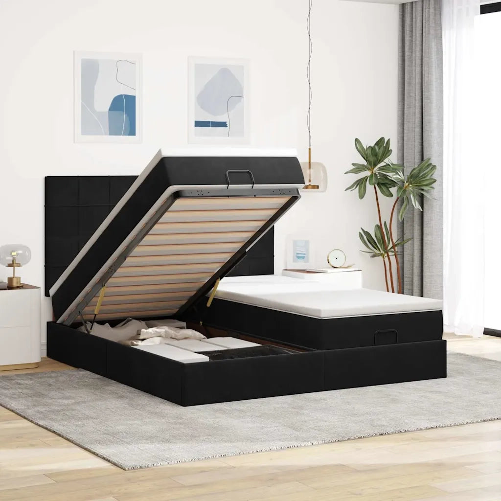 Struttura Letto Pouf con Materassi Nero 200x200 cm Velluto 3313780