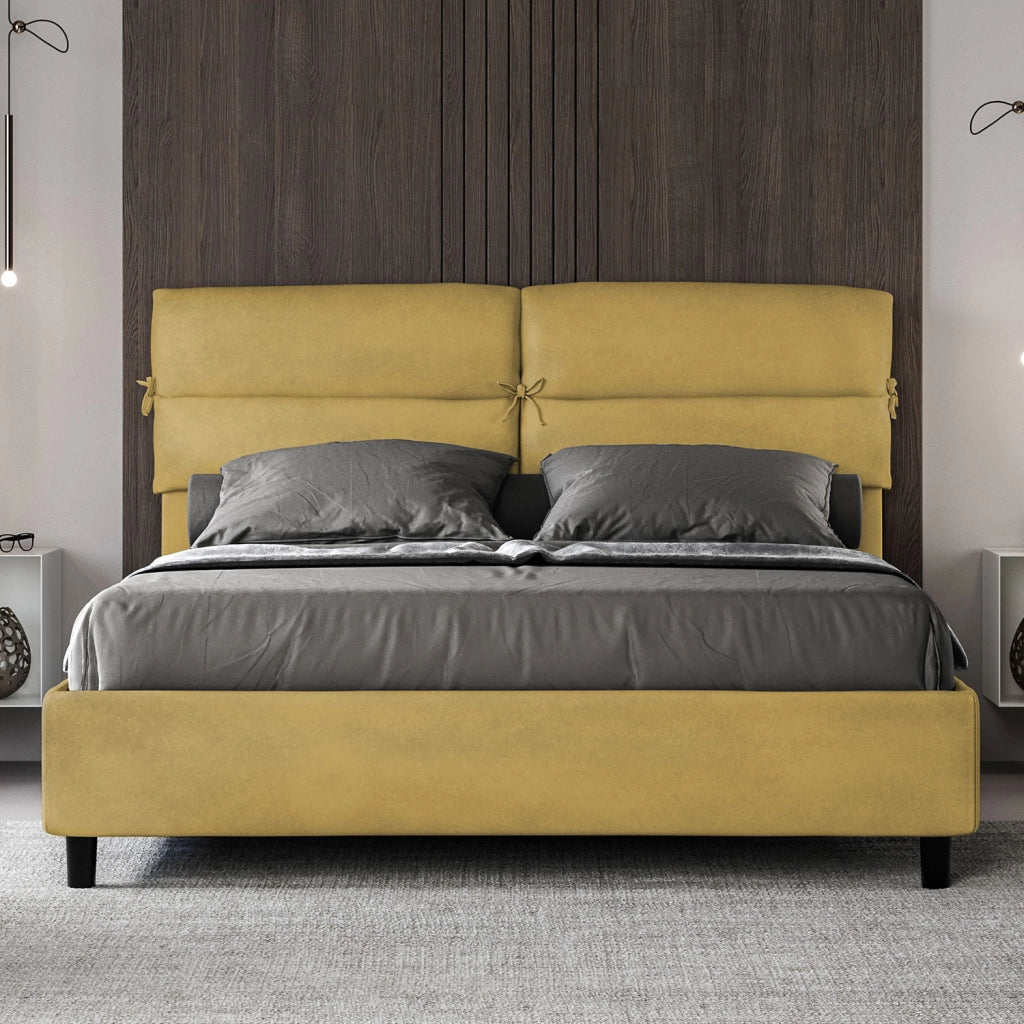 BS COM Letto matrimoniale con rete imbottito 160x190 microfibra ocra