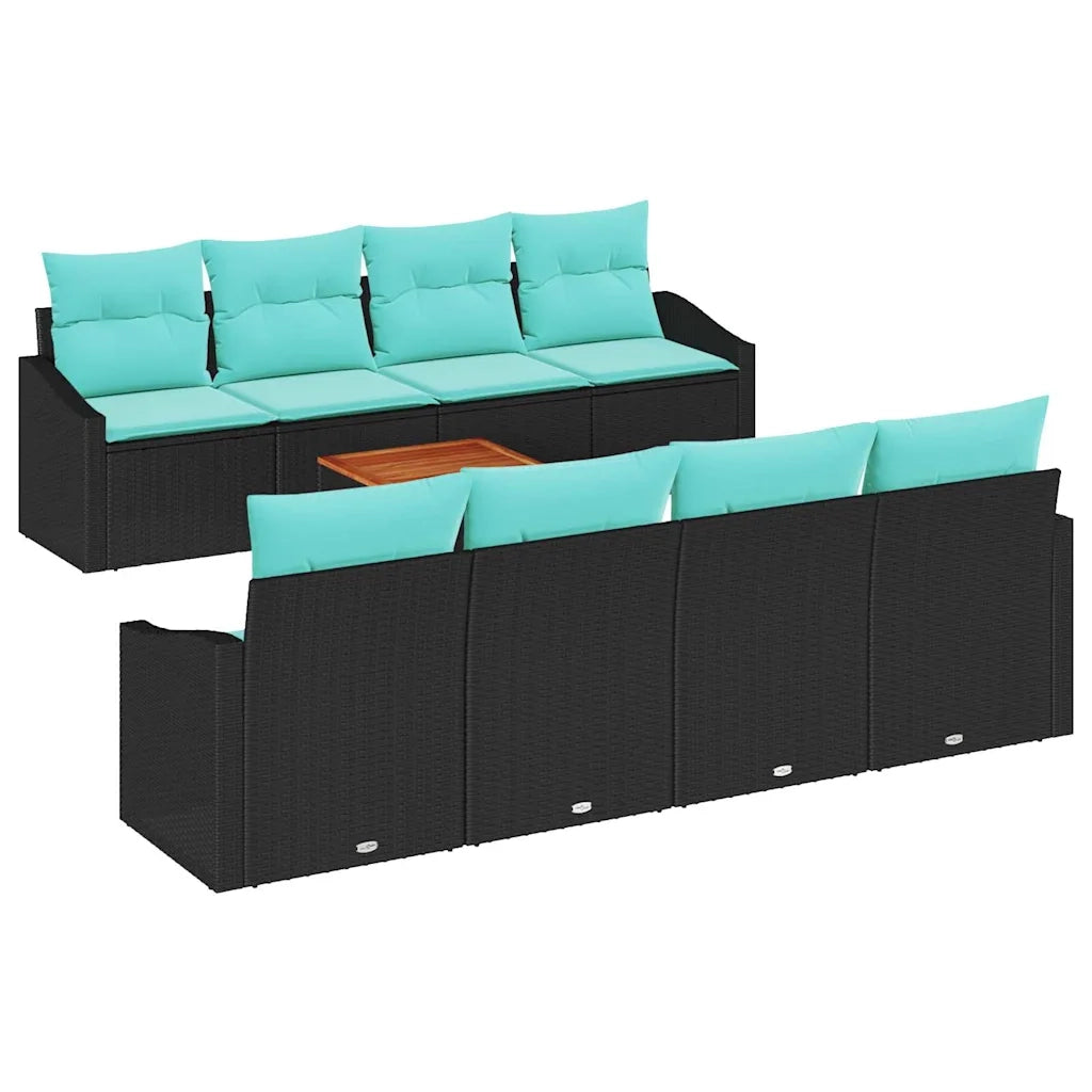 Set Divano da Giardino con cuscino 9 pcs Nero polyrattan 3347809