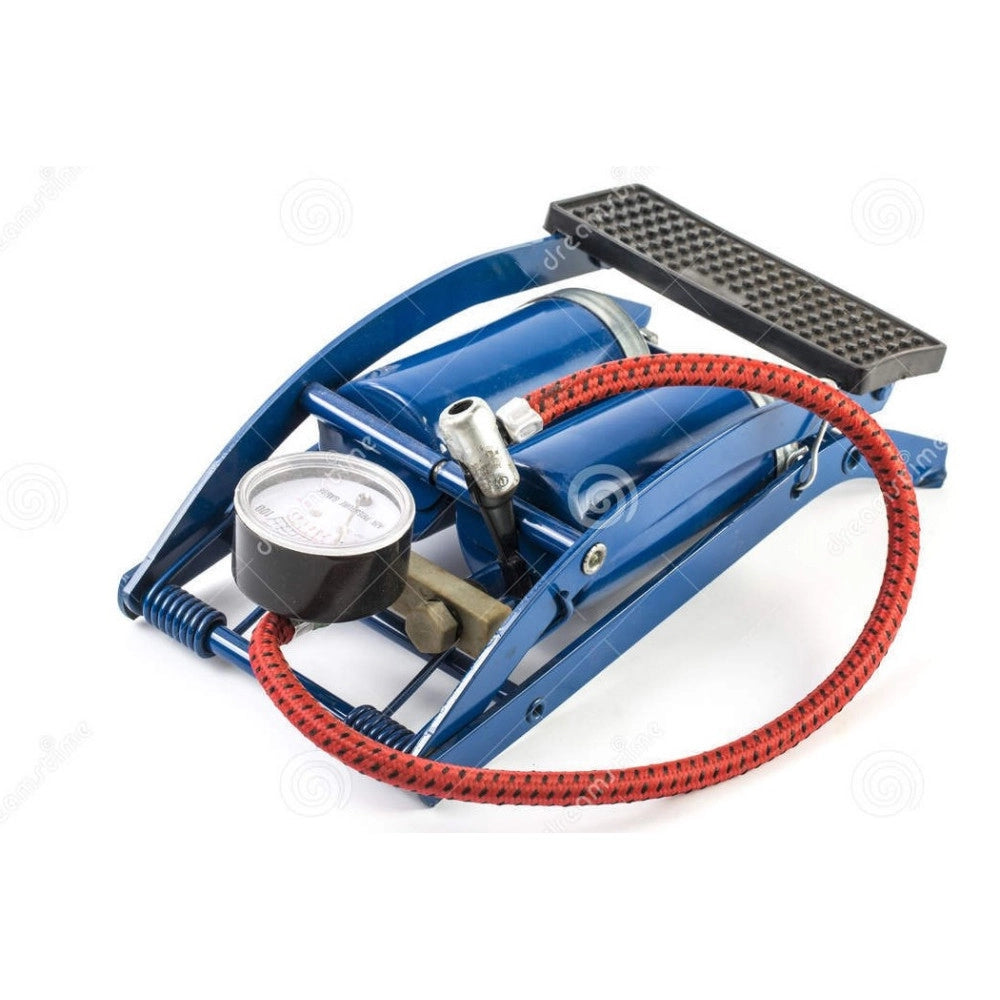 Trade Shop - Pompa Gonfiatore A Pedale Doppio Cilindro Per Pneumatici Professionale 2 Tubi -