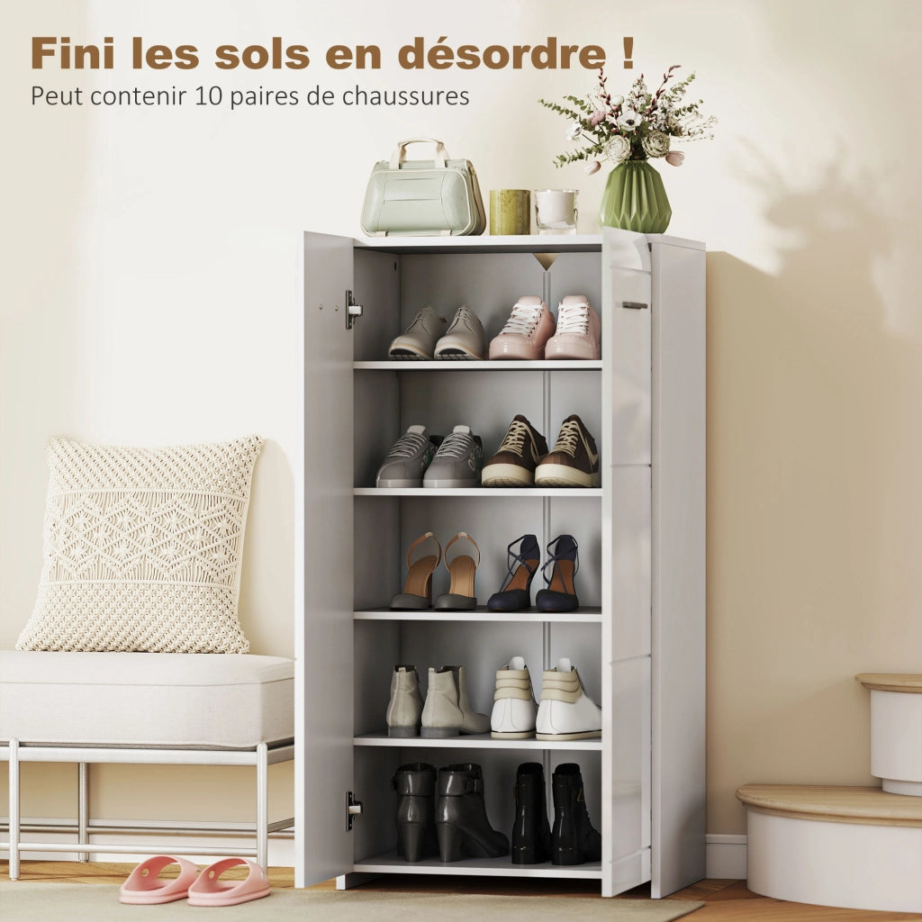Scarpiera 10 paia con ante a specchio, ripiani regolabili ¨C Minimal ¨C bianco 55x36x108