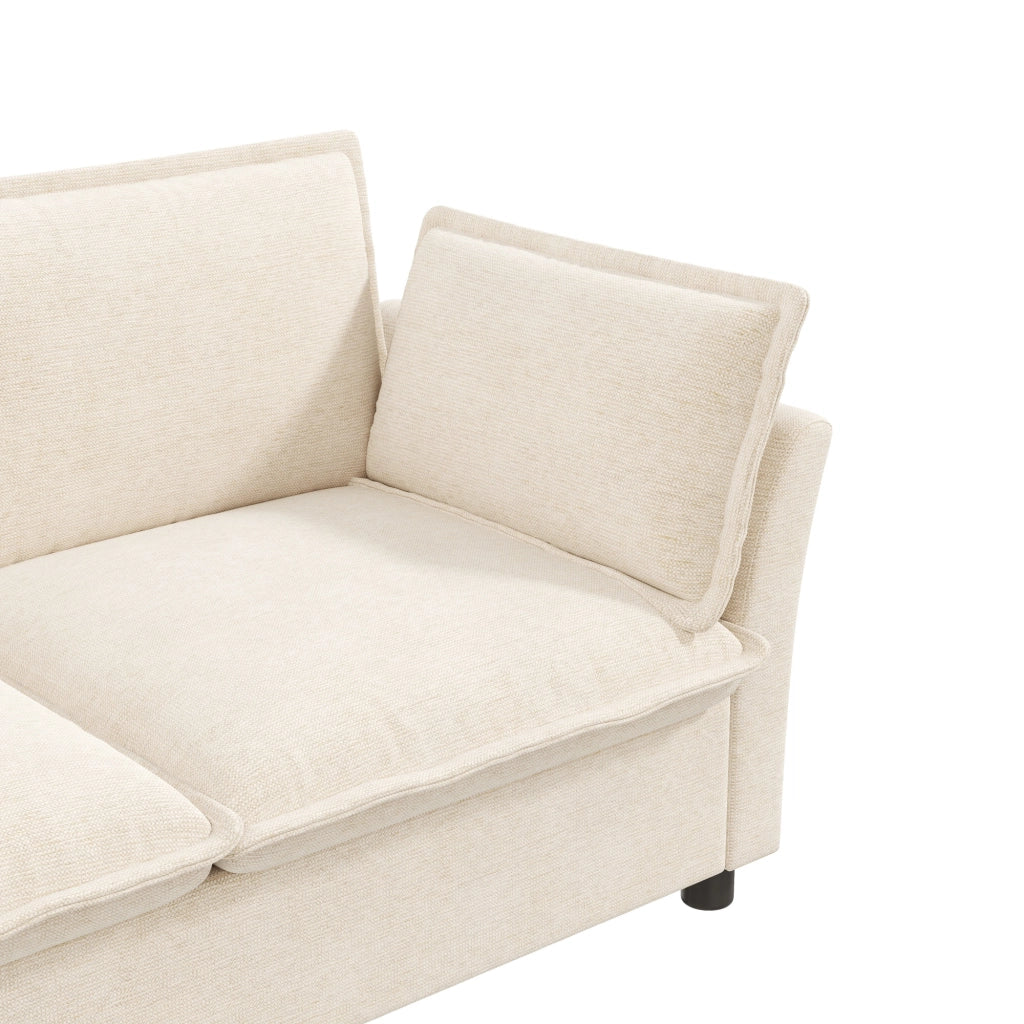 Sofa 2 posti in Chenille Beige, design moderno, 2 cuscini bracciolo, montaggio semplice