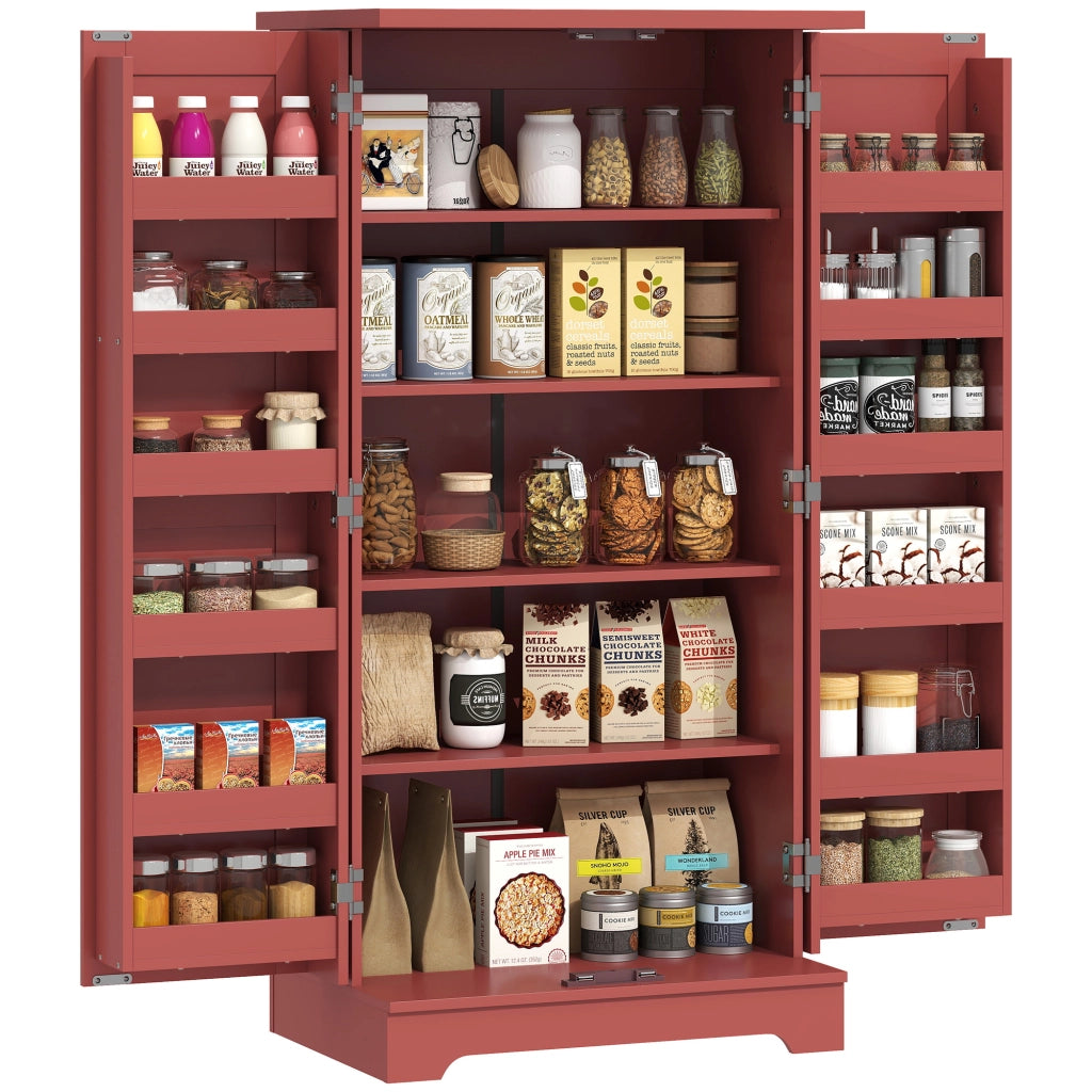 Credenza Cucina 5 Ripiani ¨C Xylo ¨C Porte Regolabili 60x40x120cm Effetto Legno Rosso