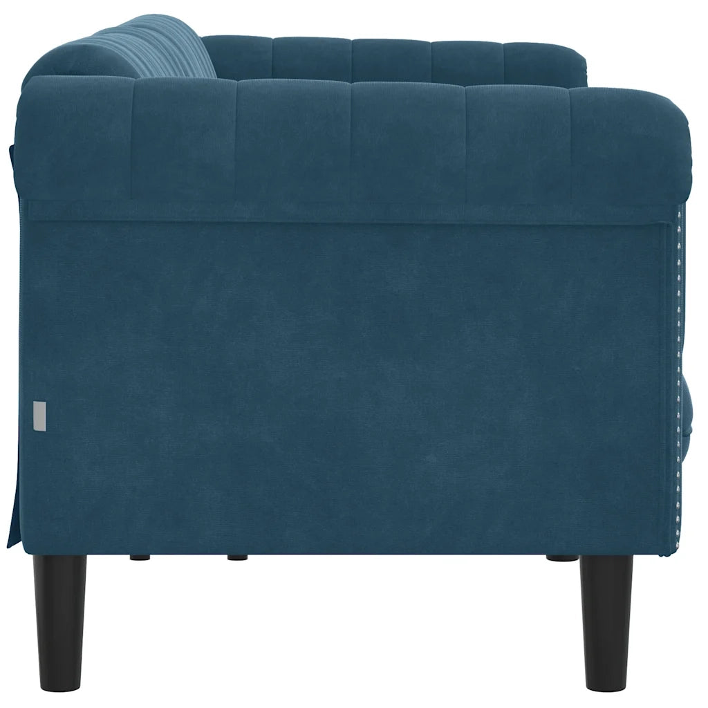 Divano a 3 Posti-Sofa 3 Posti Blu in Velluto
