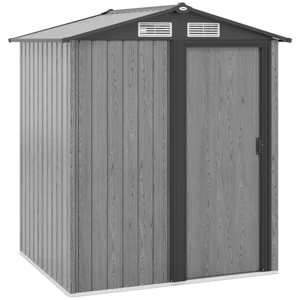 Casetta da Giardino Porta Attrezzi in Acciaio con Tetto Inclinato e 4 Prese d'Aria, 152x132x188 cm, Grigio