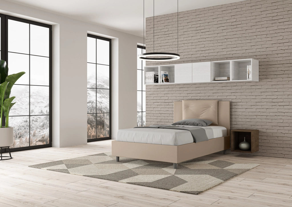 BS COM Letto una piazza e mezza contenitore imbottito 120x210 similpelle tortora