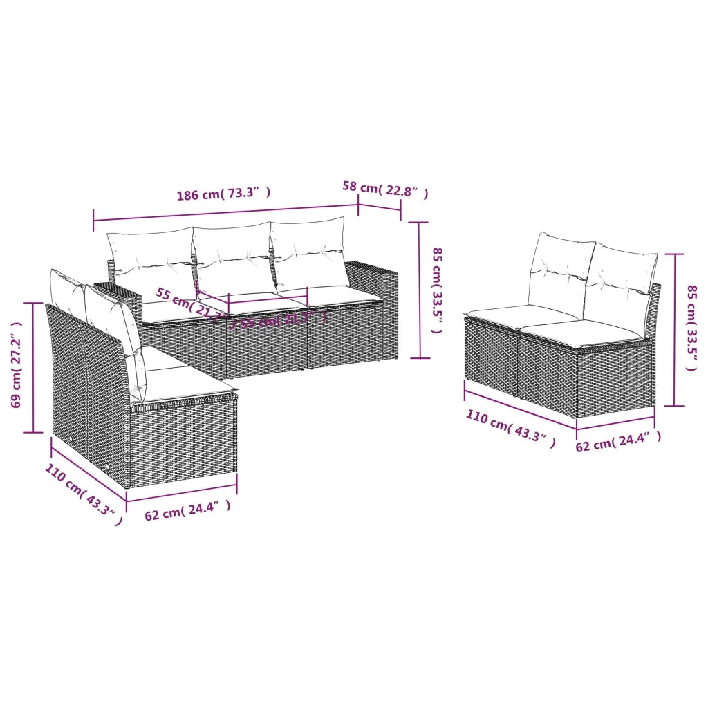Set Divani da Giardino con Cuscini 7pz Nero Polyrattan 3218816