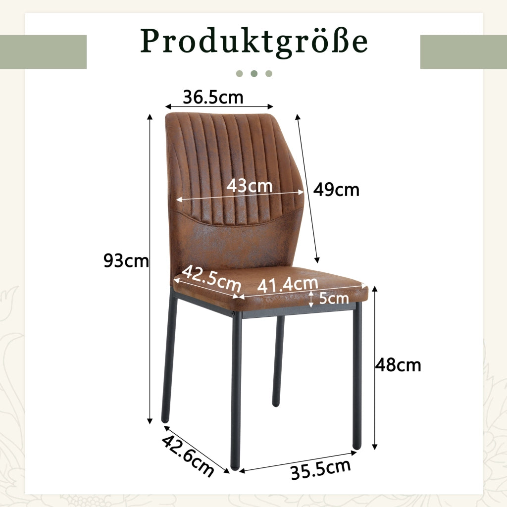 Set di 4 sedie da pranzo in tessuto tech marrone e nero, con gambe in metallo, stile moderno