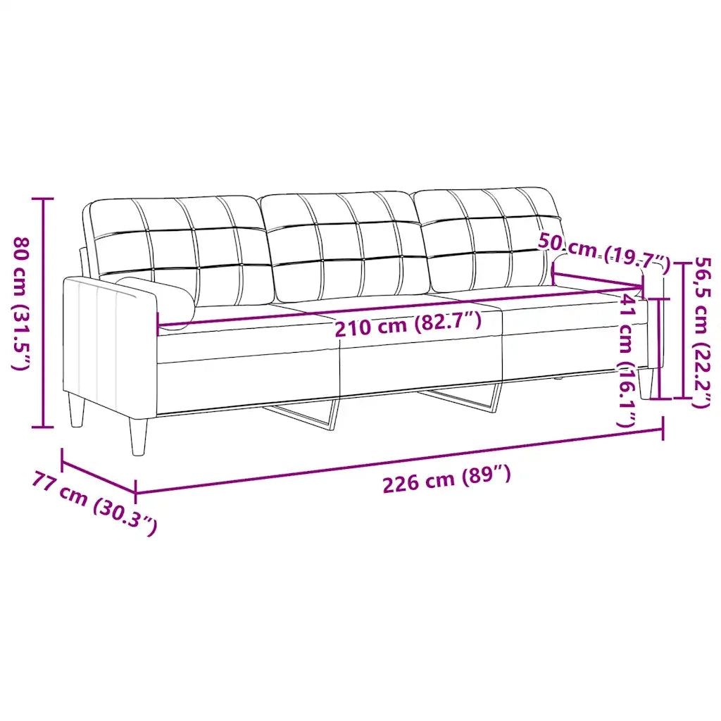 Divano a 3 Posti con Cuscini-Sofa 3 Posti con Cuscini Marrone 210 cm in Velluto
