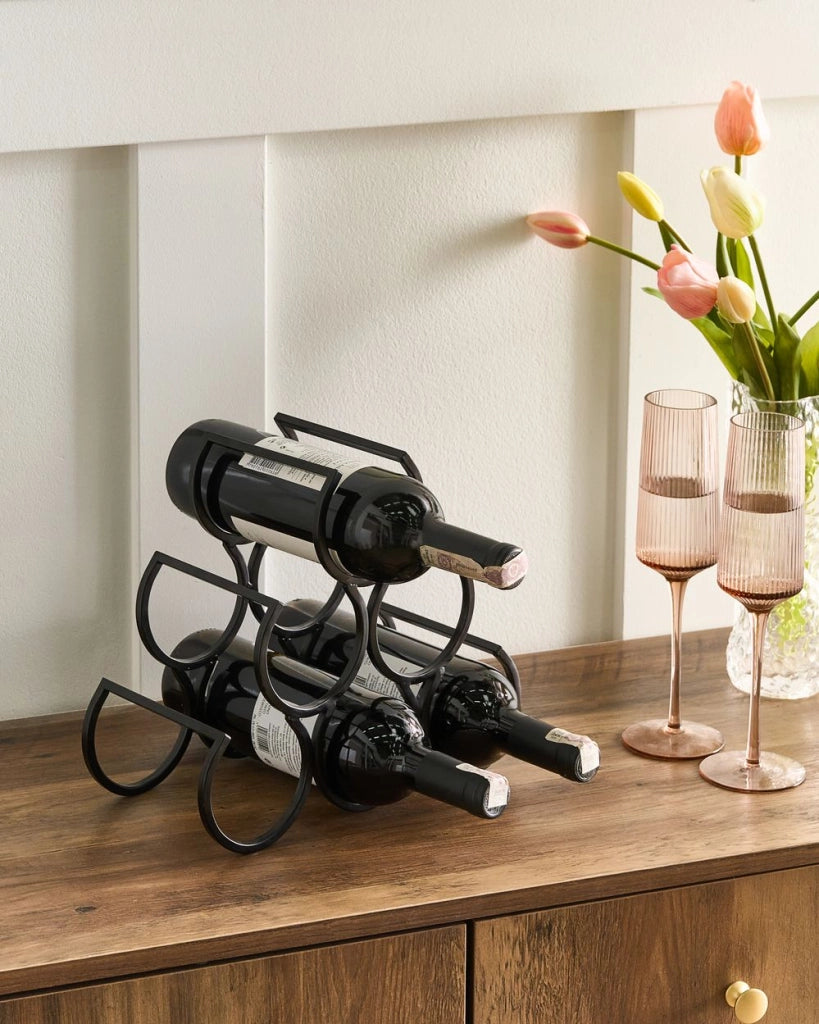 Organizzatore industriale irregolare per bottiglie di vino in ferro Nero stile moderno
