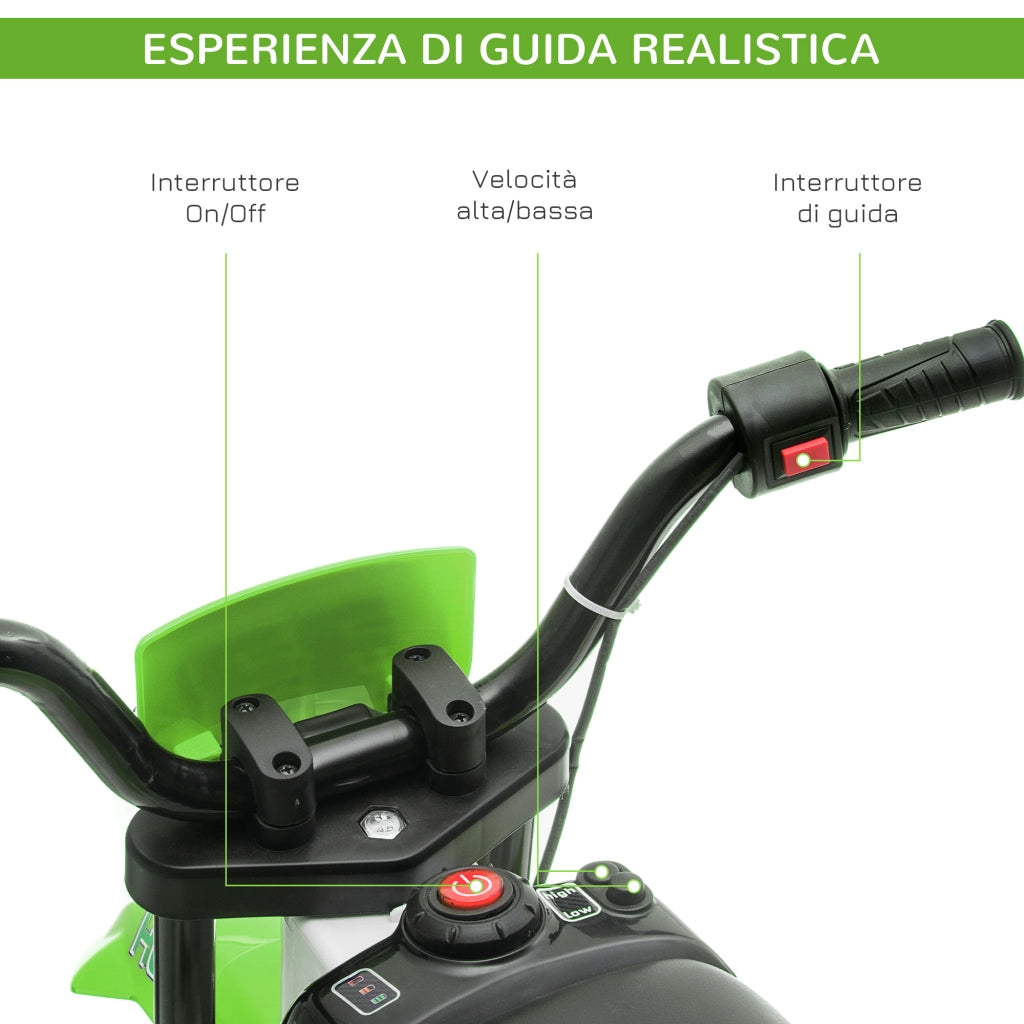 Moto Cross Bambini Elettrica Verde con Rotelle ¨C zephmum ¨C PP e Metallo 106.5x51.5x68 cm