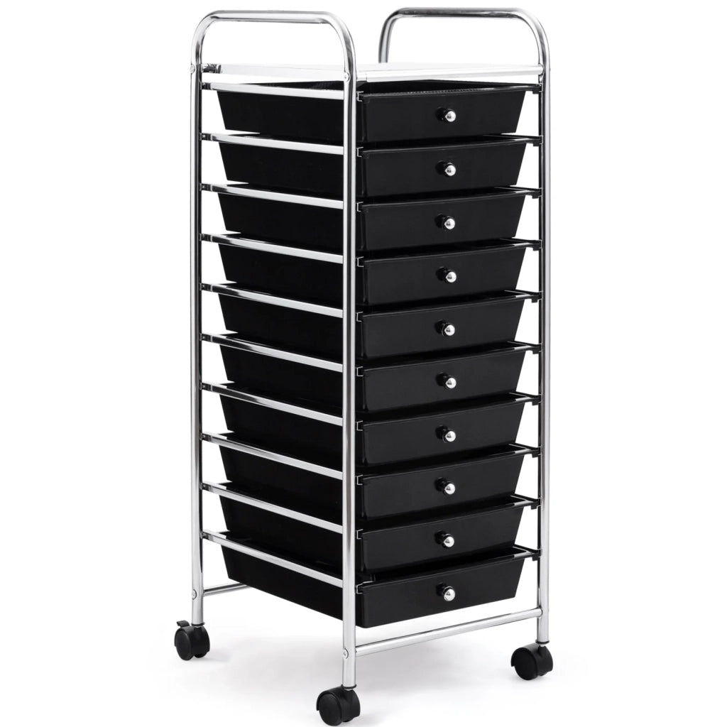 Carrello portaoggetti con ruote 33 x 38 x 86 cm con 10 cassetti estraibili salvaspazio e pratico ferro nero 20_0018562
