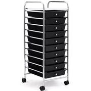 Carrello portaoggetti con ruote 33 x 38 x 86 cm con 10 cassetti estraibili salvaspazio e pratico ferro nero 20_0018562