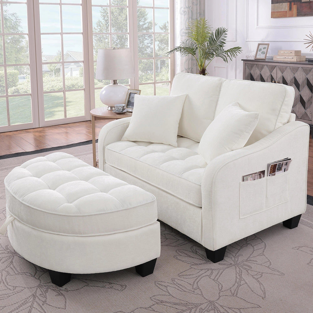 Divano multifunzione 2 in 1 - Xylo - Con pouf, legno eucalipto, beige