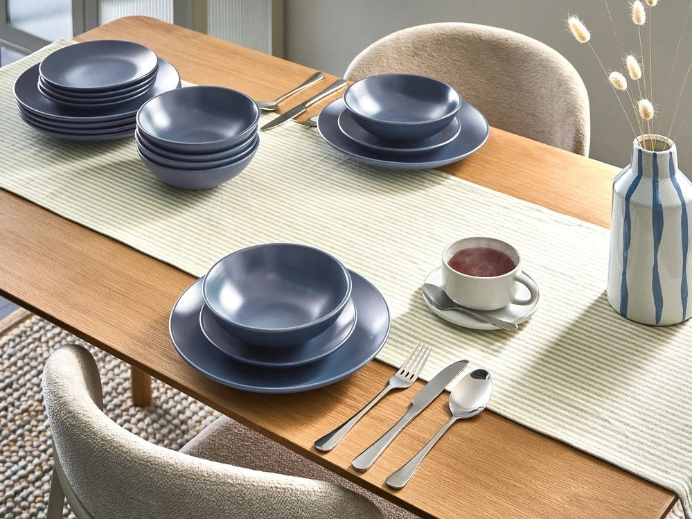 Set di 18 piatti in gres blu con finitura smaltata a mano per 6 persone cucina e sala da pranzo