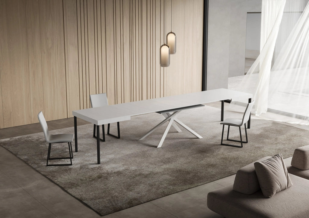 Tavolo allungabile 120/380x90 cm Niket bianco frassino gambe bianche