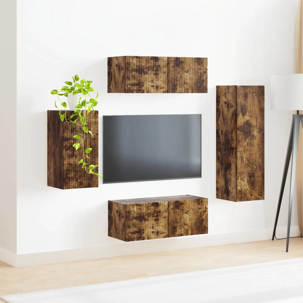 Set mobile TV 4 pz | Armadietto TV | Mobile Porta TV Rovere fum¨¦ Legno multistrato