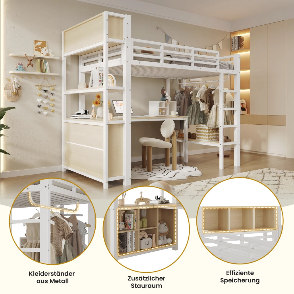 letto a castello mdf metallo bianco 90 x 200 cm