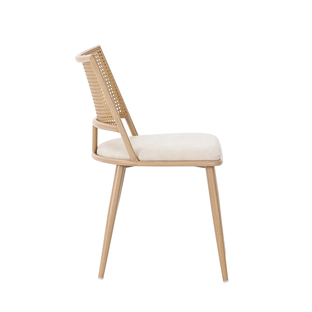 Sedia da Pranzo Set da 2 con Schienale in Rattan, Seduta Imbottita e Struttura in Metallo, Rattan Beige
