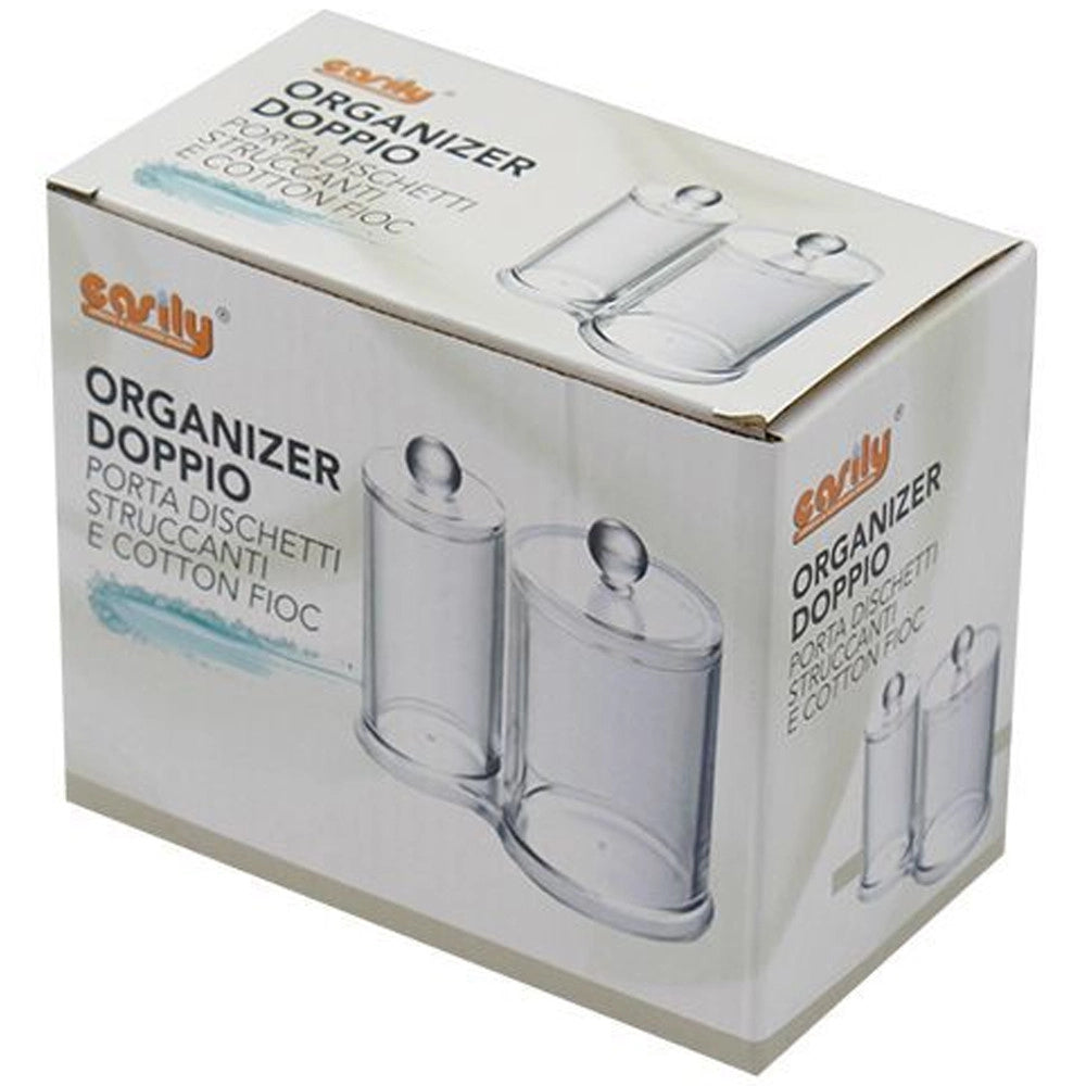 Trade Shop - Organizer Doppio Comparto Porta Dischetti Struccanti Cotton Fioc Cosmetici Espositore -