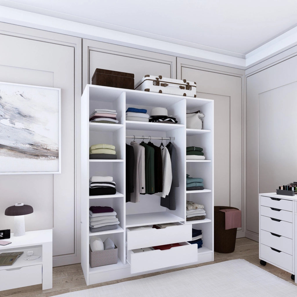 Armadio Camera da Letto Paterno, Guardaroba Grande Appendiabiti, 140x182h cm Bianco