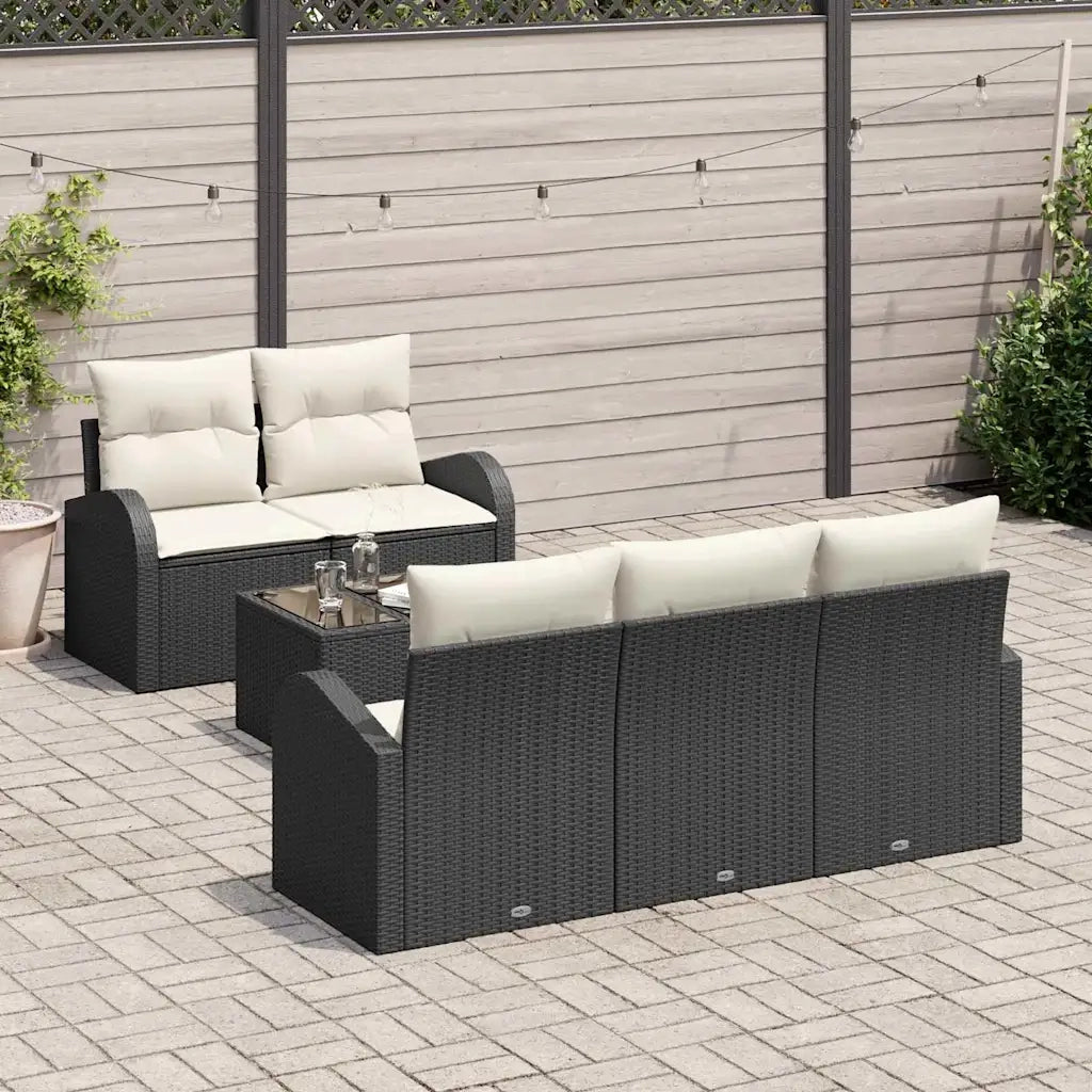 Set Divano da Giardino 6 pcs Nero e Crema polyrattan 3354586