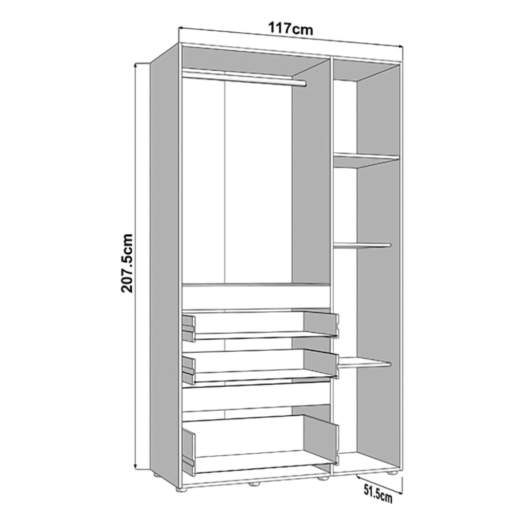 Armadio Camera da Letto Zuccare, Guardaroba 3 Ante Appendiabiti, 117x52 cm Bianco Opaco