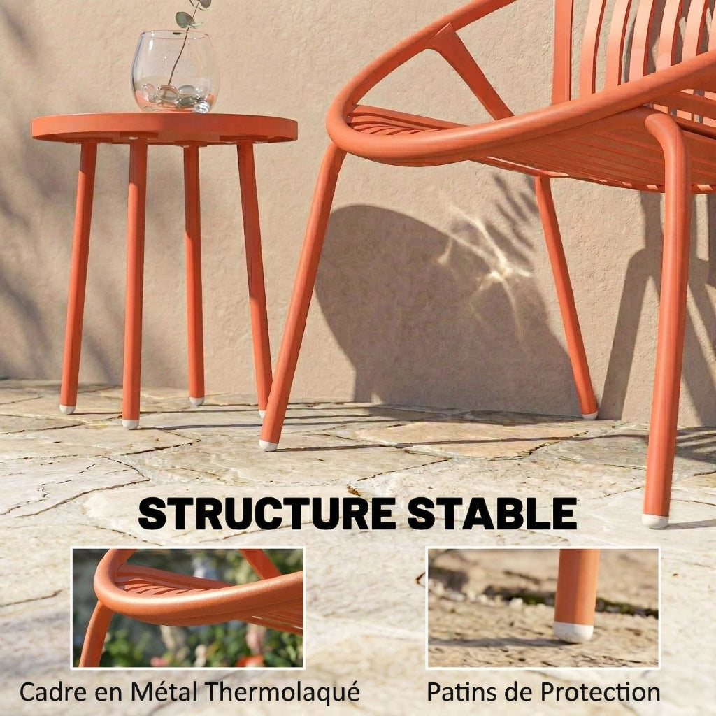 Set salotto giardino 3 pezzi tavolo basso acciaio polipropilene ¨C Xylo ¨C rosso mattone 80x70x75cm