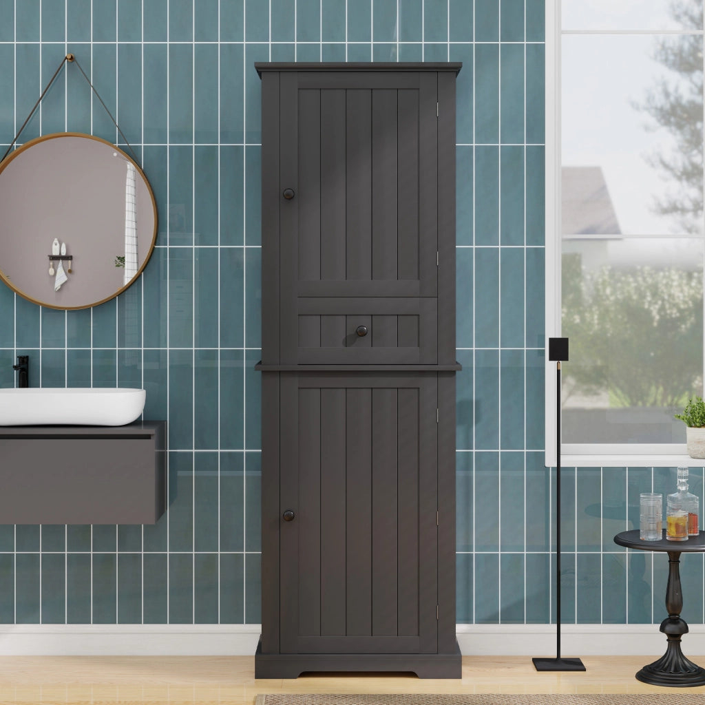 Mobile bagno nero 56 x 28 x 167,3 cm in MDF con cassetto centrale e ripiani regolabili