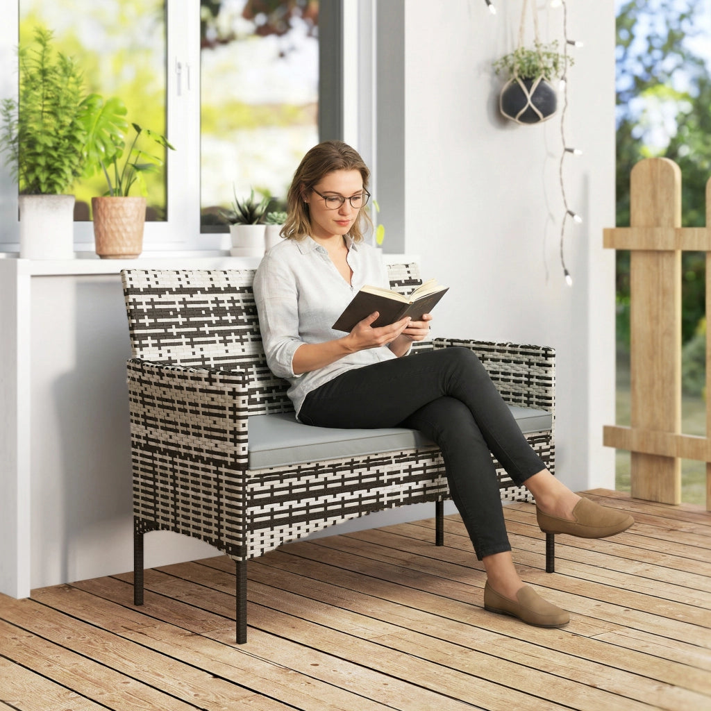 Divano 2 posti da giardino in polyrattan ¨C Xylo ¨C grigio chiaro con cuscini