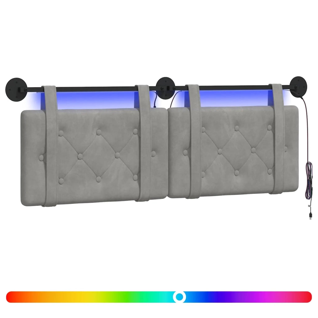 Testiera | Testata sospesa Con luce LED Grigio Chiaro Velluto