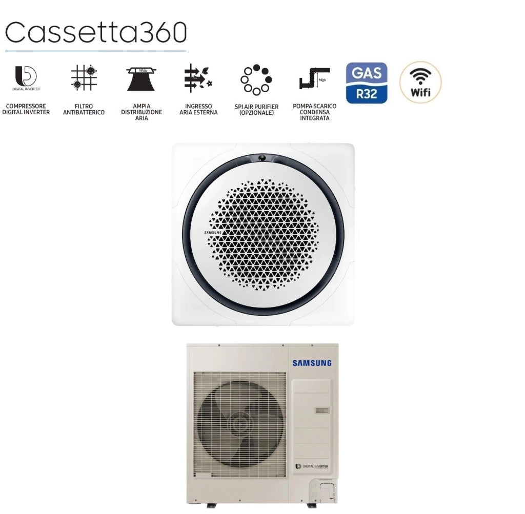 Climatizzatore Condizionatore Samsung Inverter Cassetta 360° 36000 Btu AC100RN4PKG/EU Trifase R-32 Wi-Fi Optional Vari Pannelli Disponibili