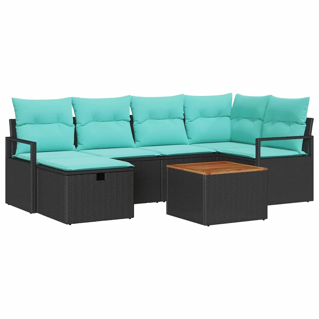 Set Divano da Giardino con cuscino 7 pcs Nero polyrattan 3359543