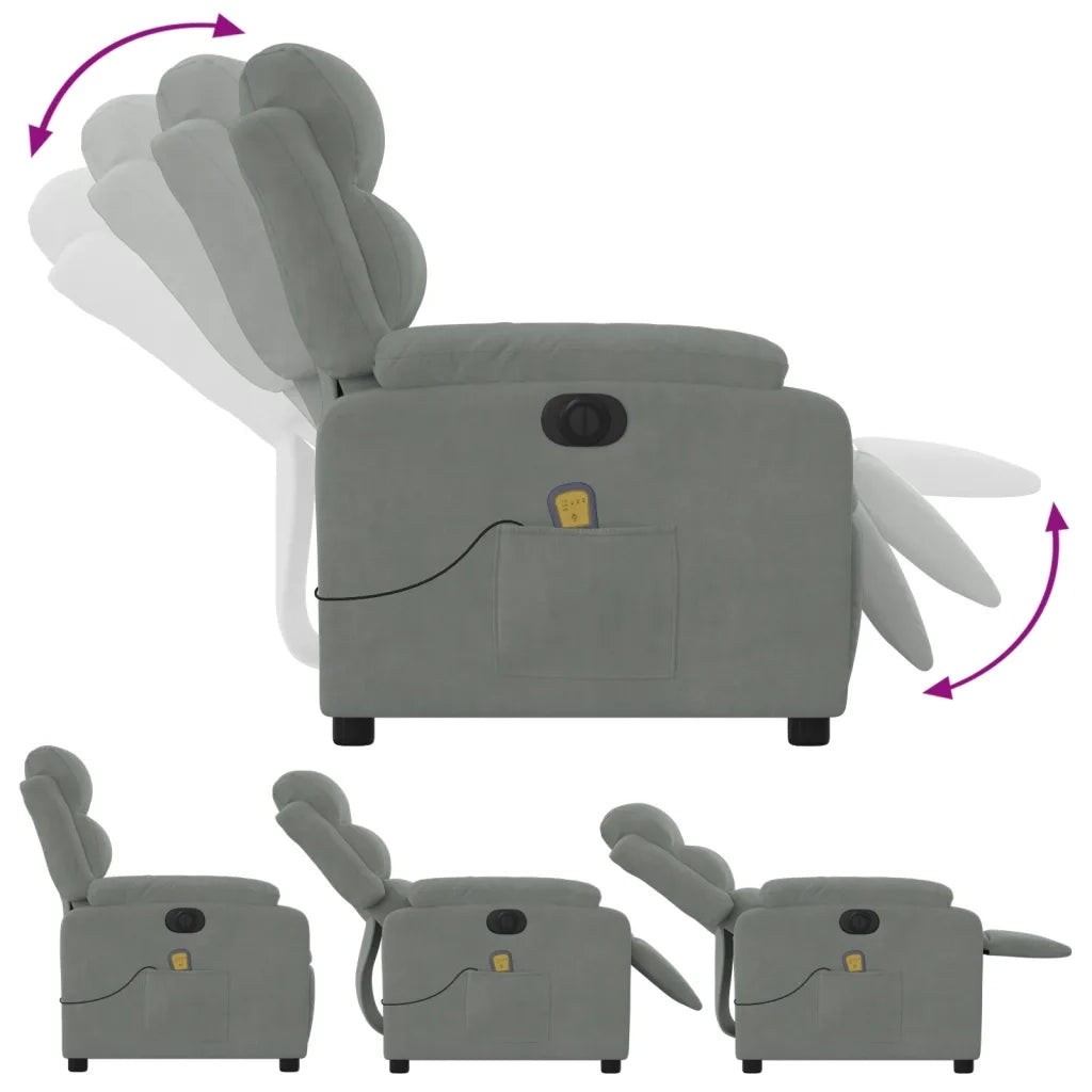 Poltrona Elettrica Massaggi Reclinabile-Divano Sedia Grigio Chiaro Velluto 846898
