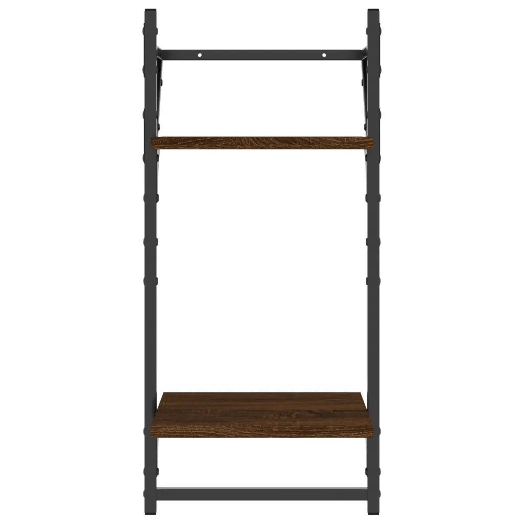 2 pz Mensole a Muro | Scaffale Parete | Ripiano a parete con Aste 2 Livelli Rovere Marrone 30x25x65cm
