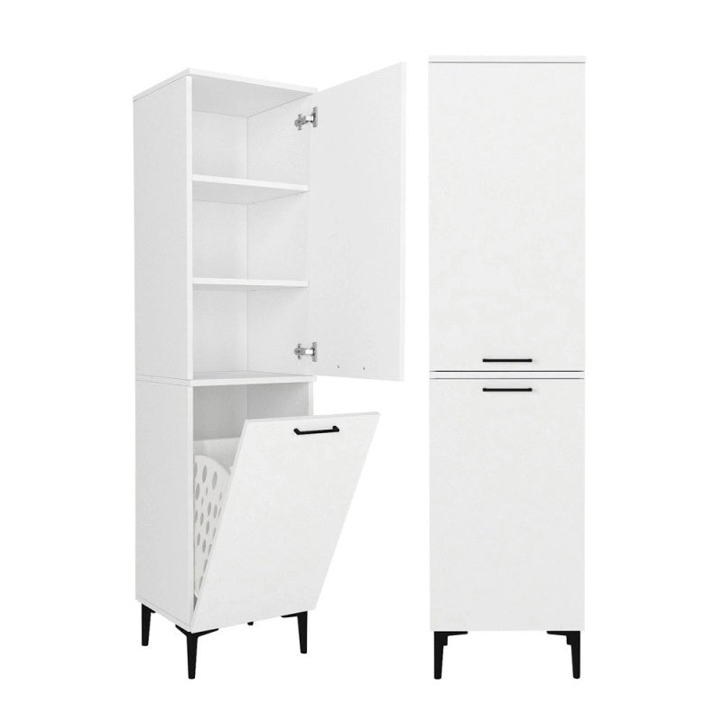 Mobile multiuso Singa con cesto porta biancheria colore bianco