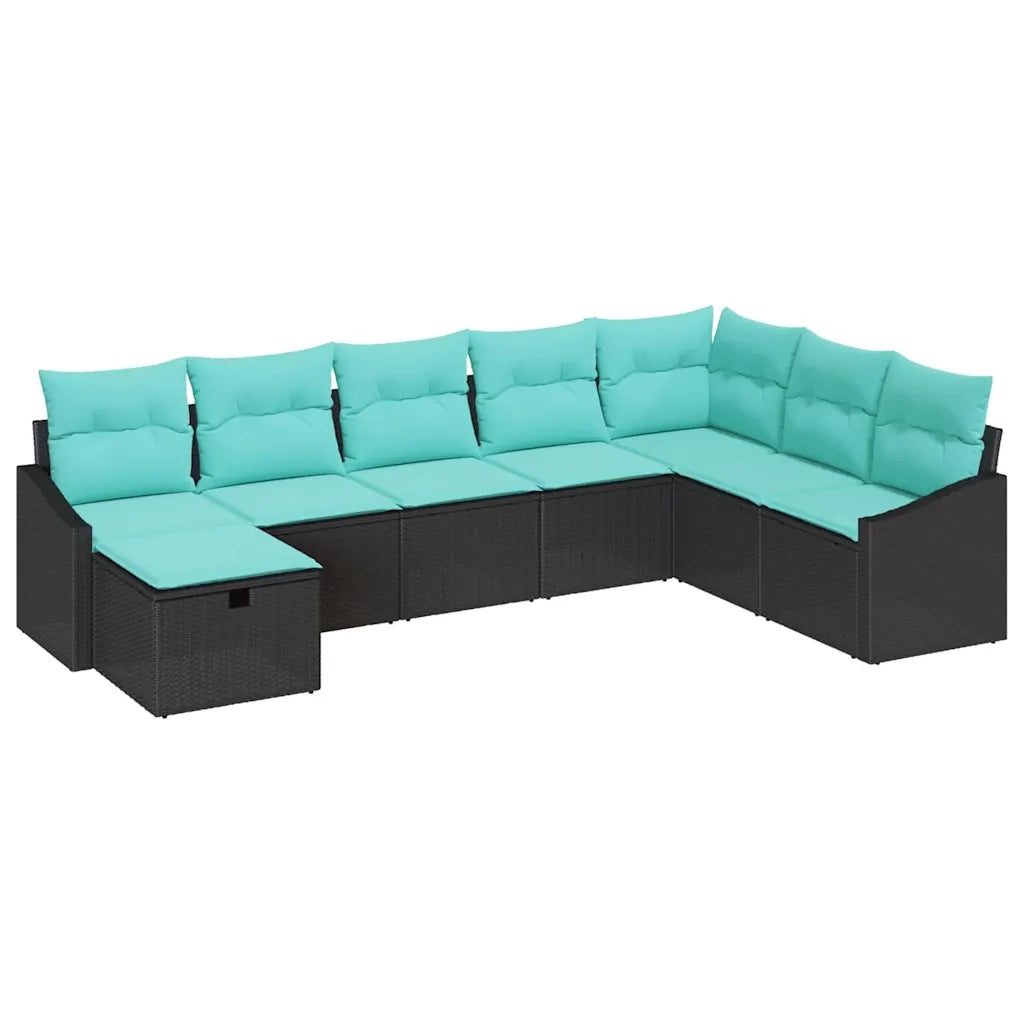 Set Divano da Giardino con cuscino 8 pcs Nero Poly Rattan 3359335