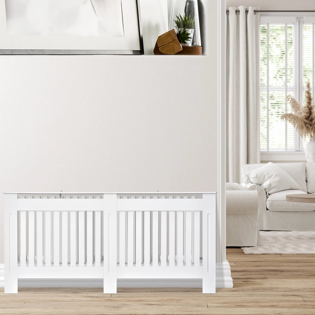 Easycomfort Copritermosifone a Doghe in MDF per Casa e Ufficio, 172x19x81 cm, Bianco