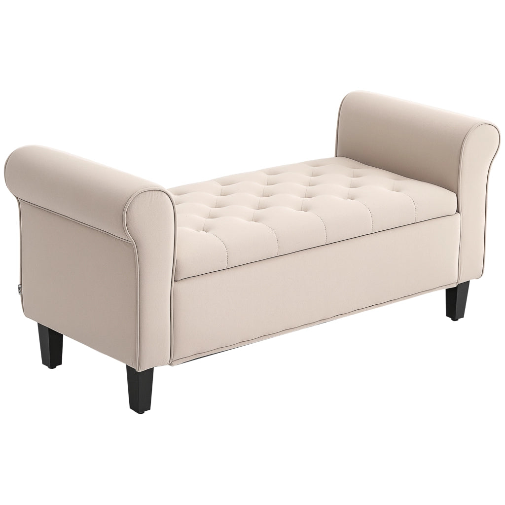 Panca Pouf Contenitore in Tessuto Velluto con Braccioli ¨C Xylo ¨C Beige, 126x48.5x57 cm