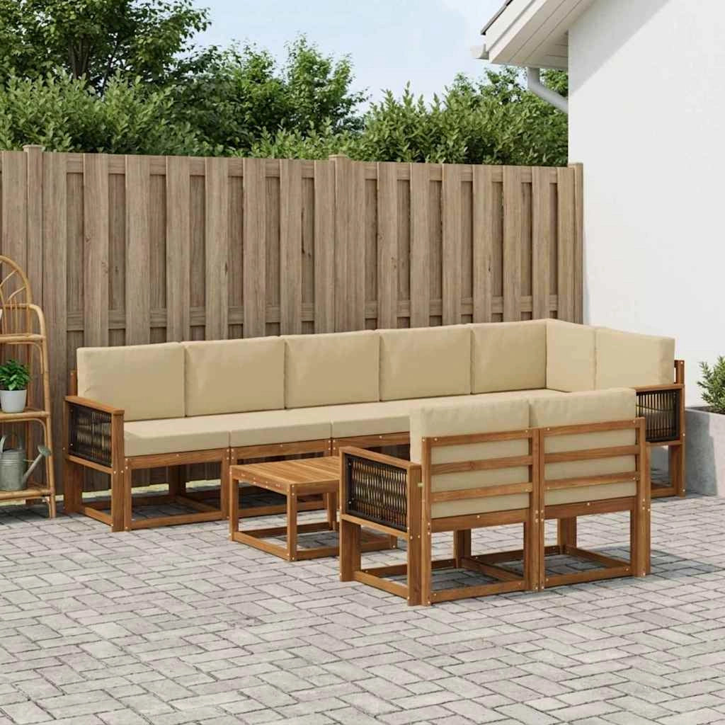 Set di divani da esterno 9 pz Naturale e Beige Poliestere 3385334