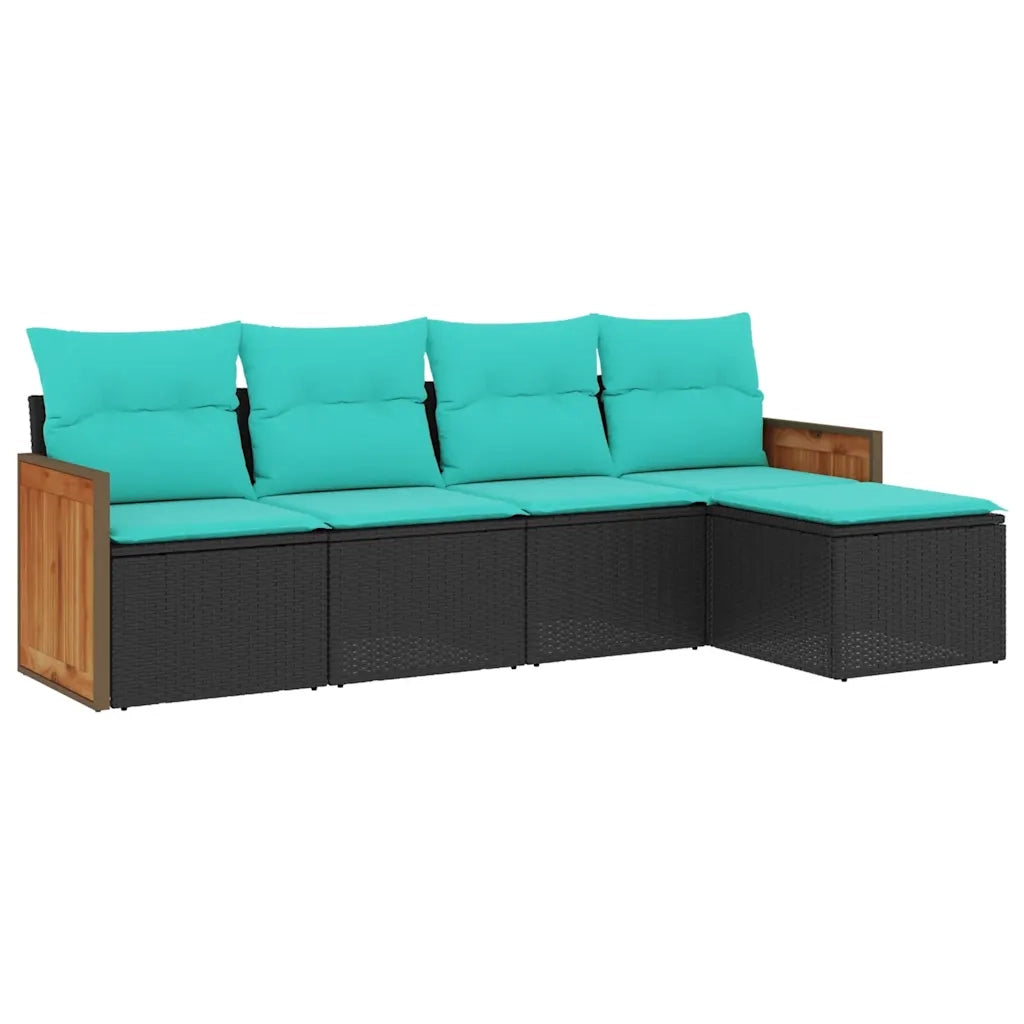 Set Divani da Giardino 5 pz con Cuscini Nero in Polyrattan 3227597