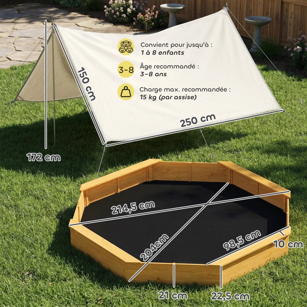 Sabbiera legno con tettoia e 4 panchine ¨C Xylo ¨C giallo con copertura fondo