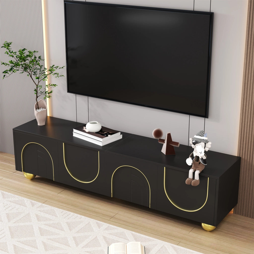 Mobile TV con Ante Strutturate e Ripiani ¨C MINIMAL ¨C Gambe Dorate, Push-to-Open