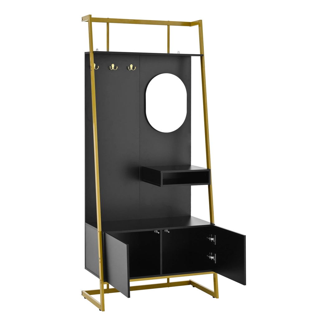 Guardaroba da ingresso 78x38.5x180.5 cm con specchio e vano scarpe nero