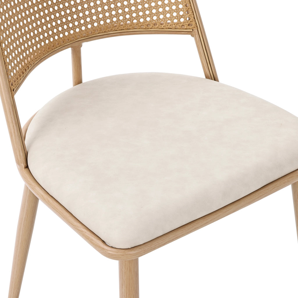 Sedia da Pranzo Set da 2 con Schienale in Rattan, Seduta Imbottita e Struttura in Metallo, Rattan Beige
