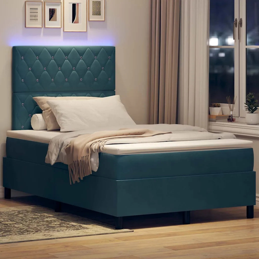 Letto a Sorgente LED Blu Scuro 120 x 190 cm Tessuto